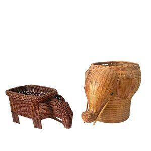 2 Wicker & Rattan Elephant Baskets Planter Decorative